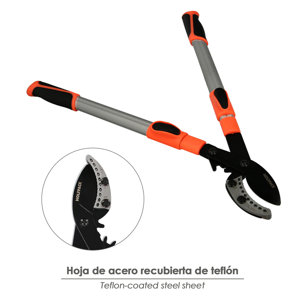 Tijera Podar 2 Manos Sistema Yunque Mangos Telescopicos Aluminio Con Multiplicador De Fuerza extensible